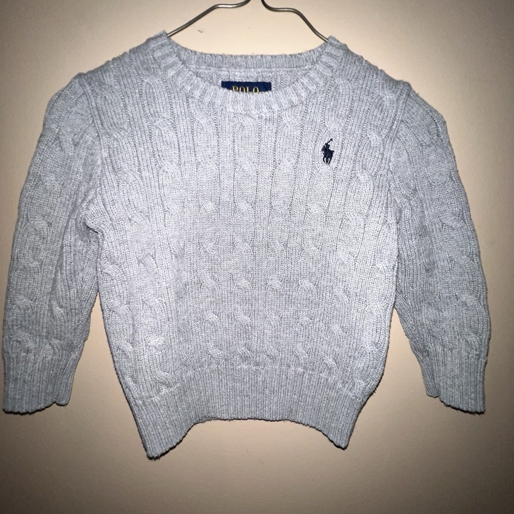 Polo Ralph Lauren Cable Knit Sweater Kids 2T Gray Pullover Crew Pony Preppy